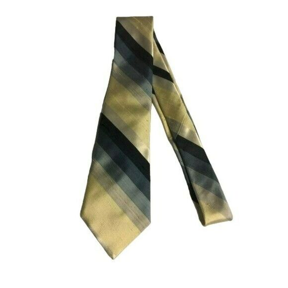 5/$10 Burma Bibas Yellow Striped Silk Necktie 56" Vintage - Picture 1 of 4